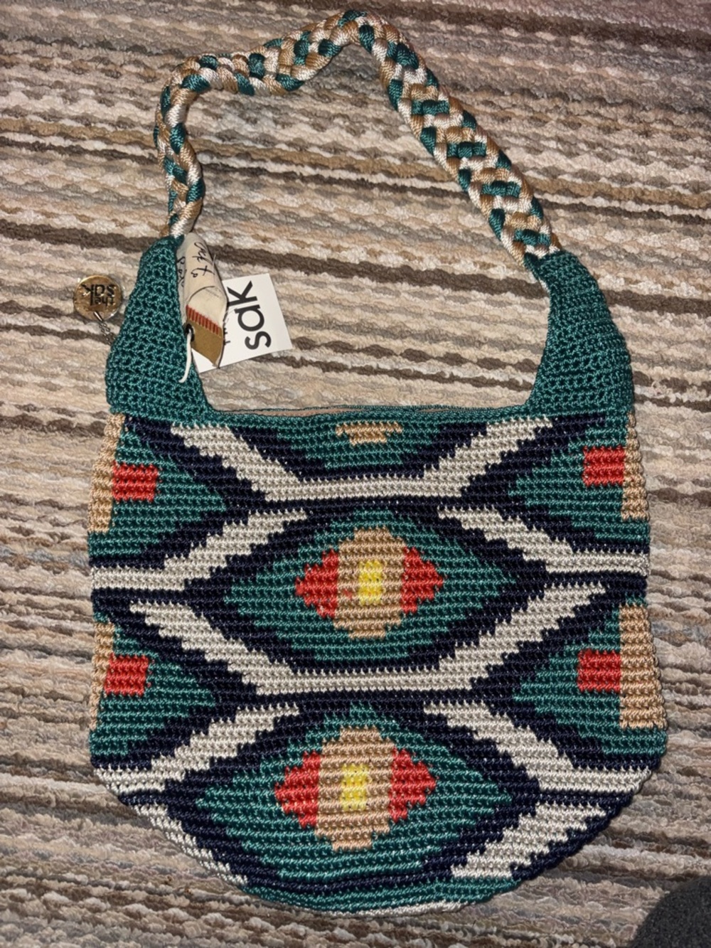 New The Sak Crochet Azure Senang Back to Bali Shoulder Bag 120 Hobo